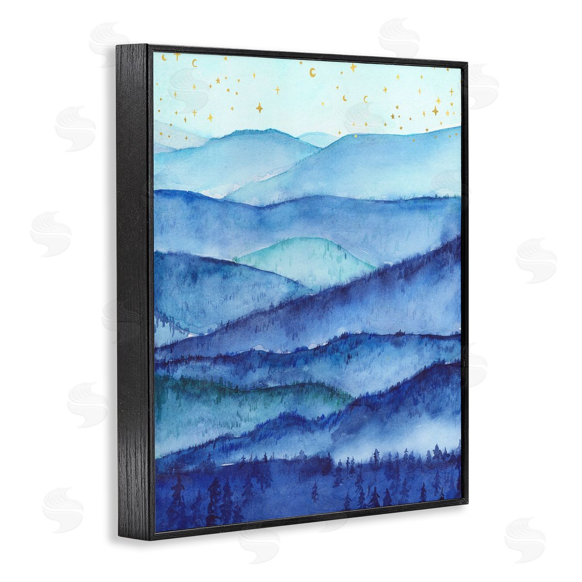 Blue Mountains & Trees Scenery Black Frame Print Wall Art, Home Decor by Arrolynn Weiderhold