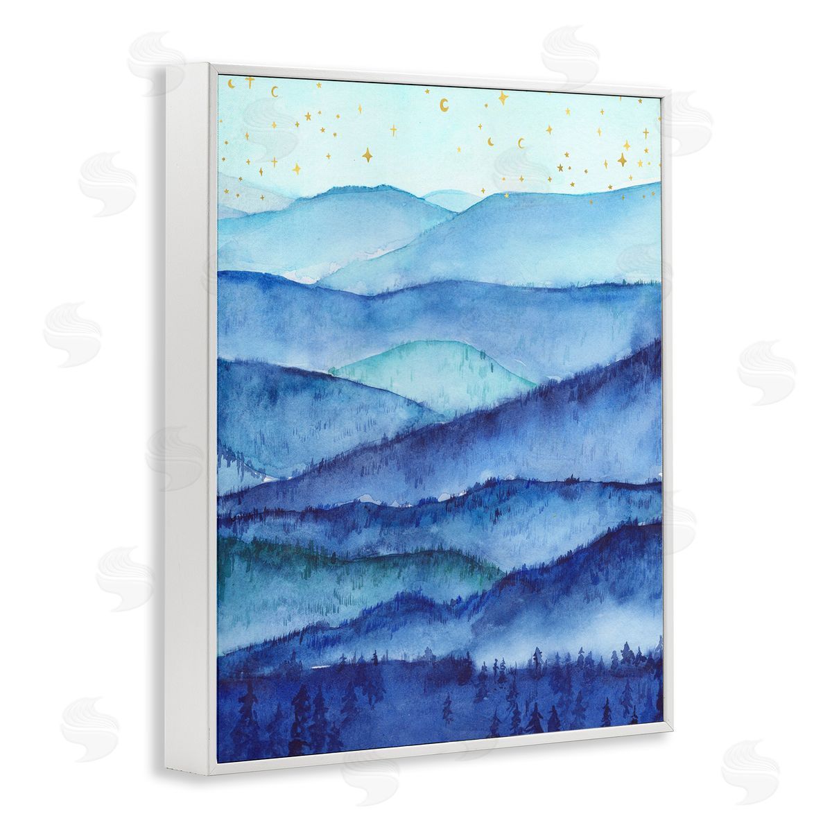 Blue Mountains & Trees Scenery White Frame Print Wall Art, Home Decor by Arrolynn Weiderhold