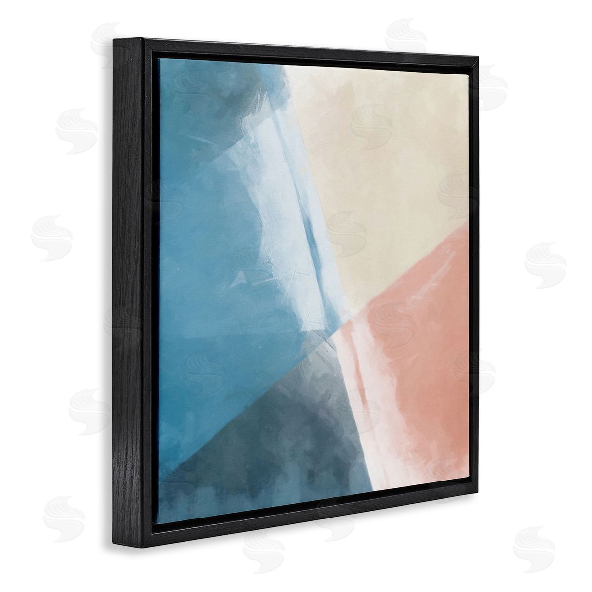 Graffitee Studios Modern Angled Shapes Pale Pink Blue Design Black Floating Frame Canvas Wall Art Print