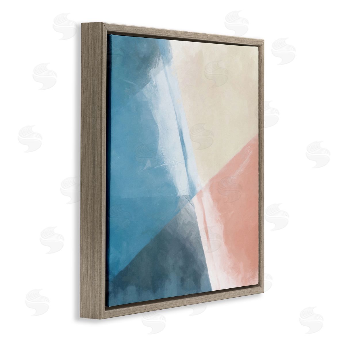 Graffitee Studios Modern Angled Shapes Pale Pink Blue Design Brown Floating Frame Canvas Wall Art Print