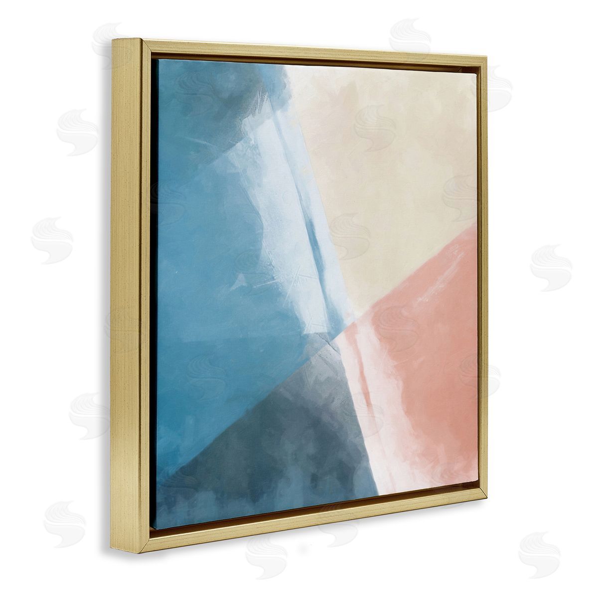 Graffitee Studios Modern Angled Shapes Pale Pink Blue Design Gold Floating Frame Canvas Wall Art Print