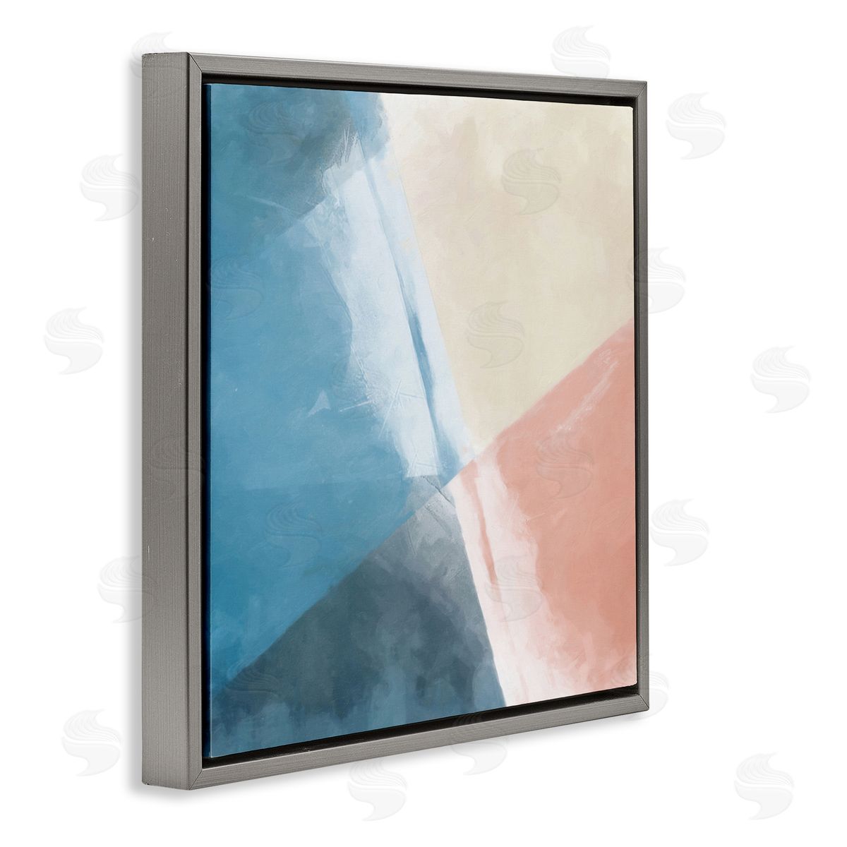 Graffitee Studios Modern Angled Shapes Pale Pink Blue Design Gray Floating Frame Canvas Wall Art Print