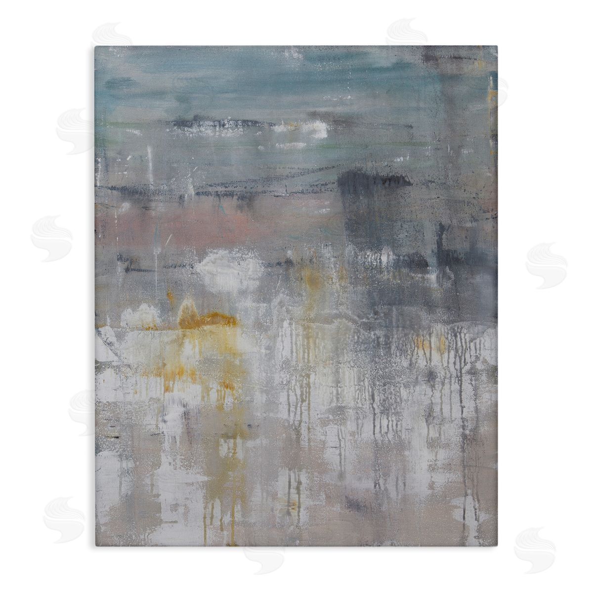 Hilary Winfield Enigmatic Paint Drip Contemporary Neutrals Yellow Stretched Canvas Wall Art Print
