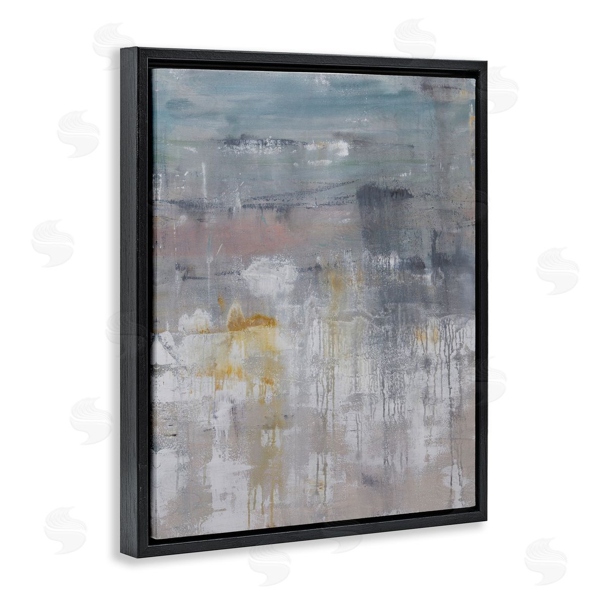 Hilary Winfield Enigmatic Paint Drip Contemporary Neutrals Yellow Black Floating Frame Canvas Wall Art Print