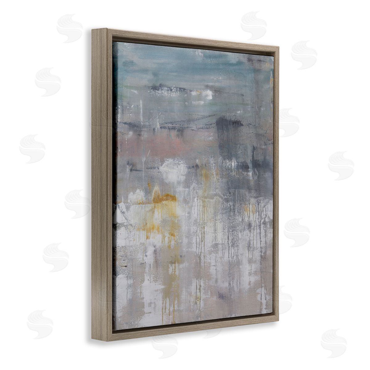 Hilary Winfield Enigmatic Paint Drip Contemporary Neutrals Yellow Brown Floating Frame Canvas Wall Art Print