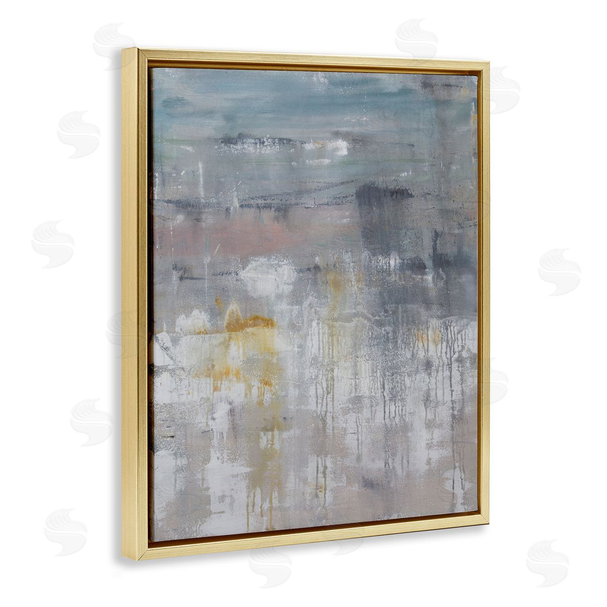 Hilary Winfield Enigmatic Paint Drip Contemporary Neutrals Yellow Gold Floating Frame Canvas Wall Art Print