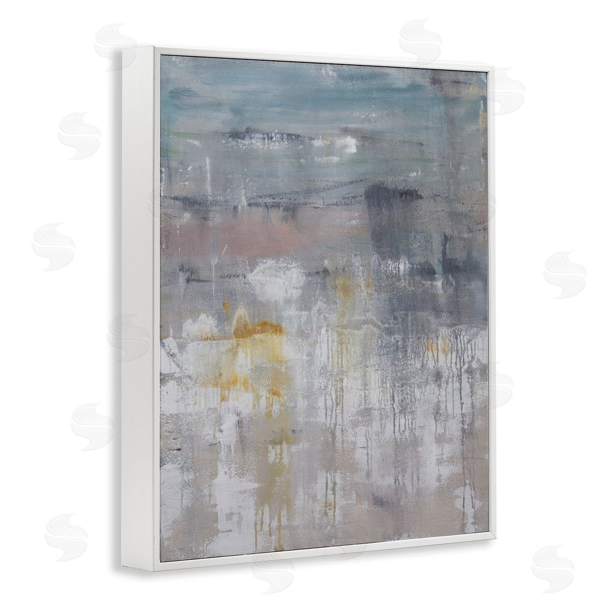 Hilary Winfield Enigmatic Paint Drip Contemporary Neutrals Yellow White Framed Giclee Wall Art Print