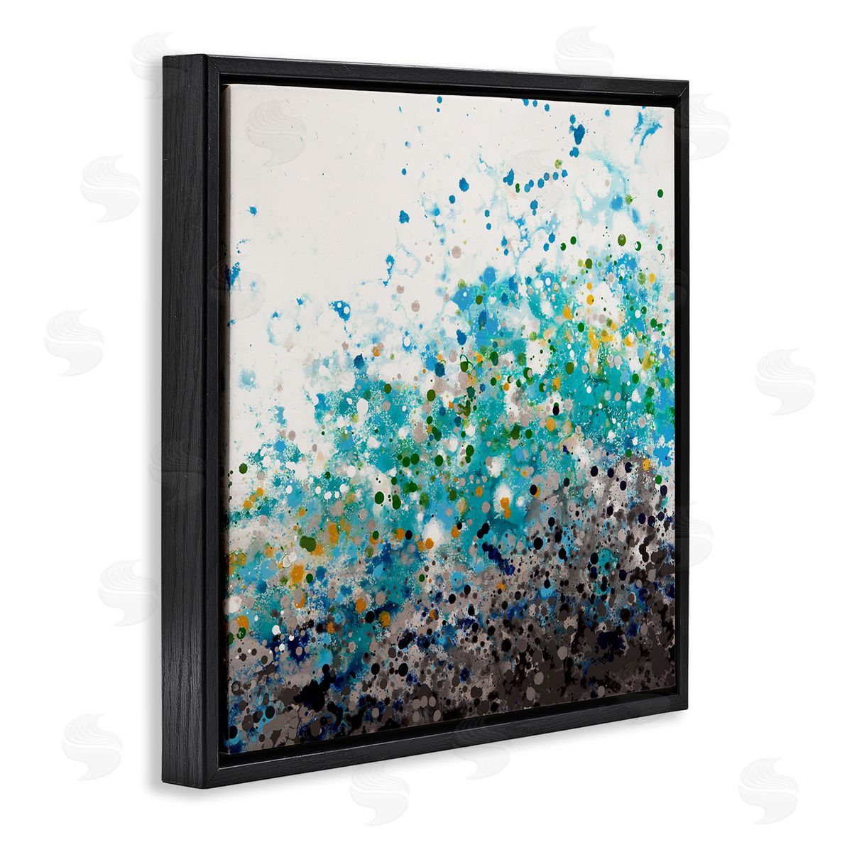 Hilary Winfield Abstract Paint Speckles Dots Bold Blues Yellows Black Floating Frame Canvas Wall Art Print