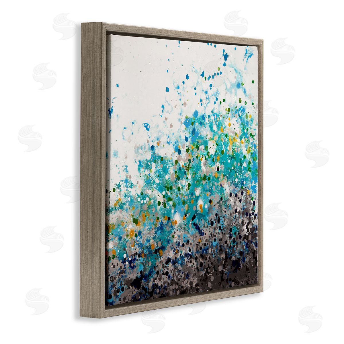 Hilary Winfield Abstract Paint Speckles Dots Bold Blues Yellows Brown Floating Frame Canvas Wall Art Print