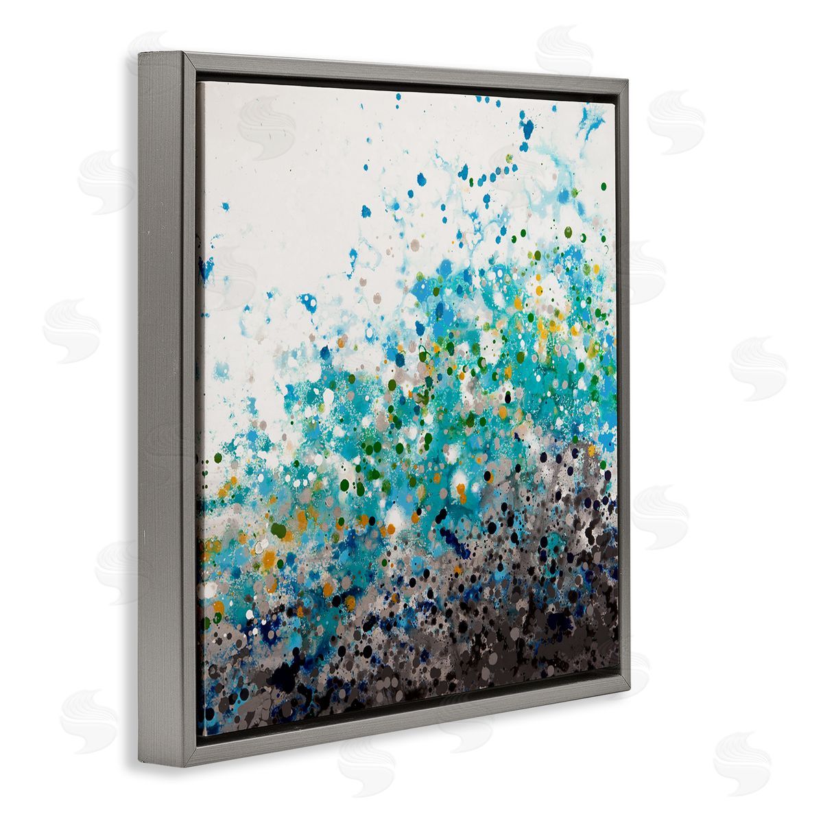 Hilary Winfield Abstract Paint Speckles Dots Bold Blues Yellows Gray Floating Frame Canvas Wall Art Print