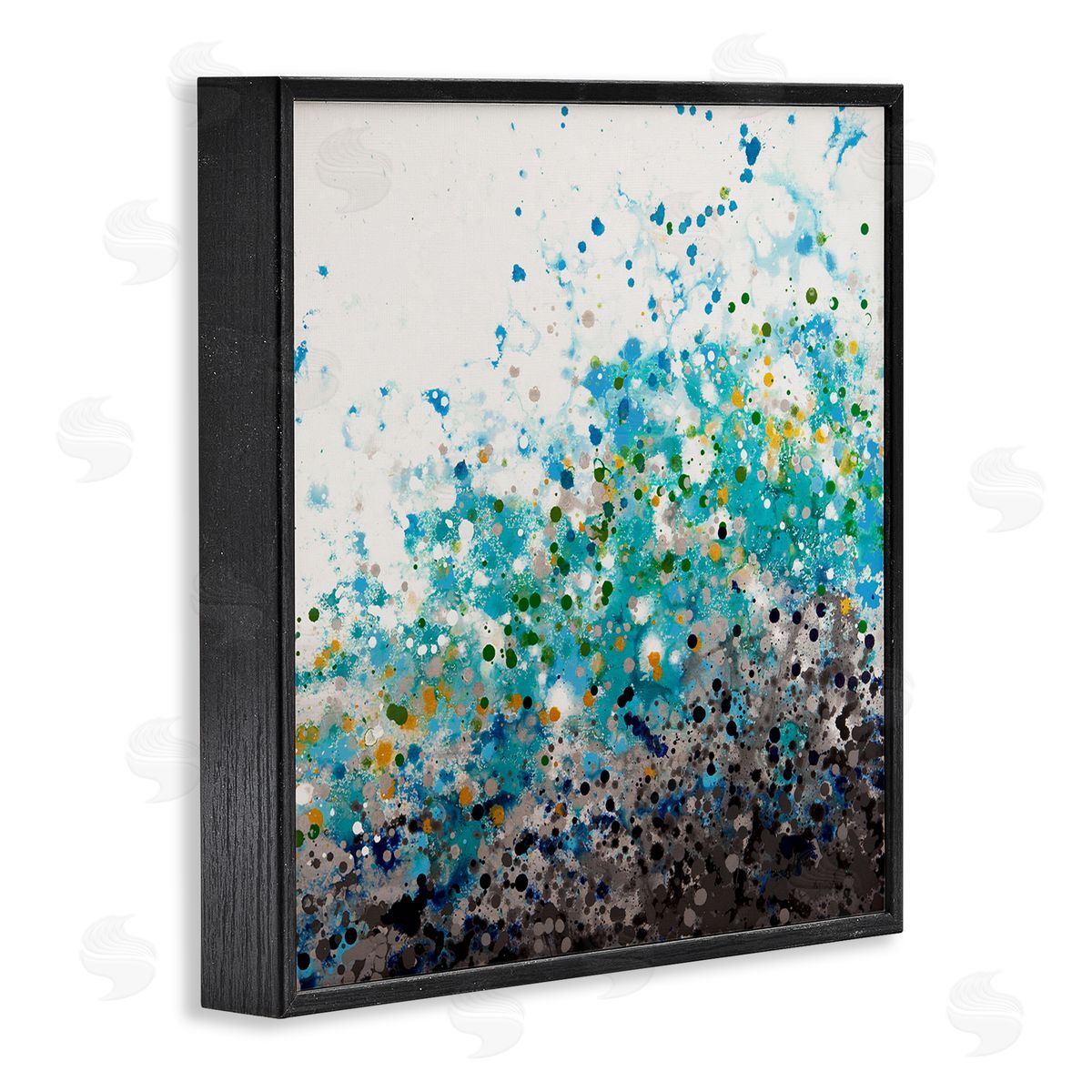 Hilary Winfield Abstract Paint Speckles Dots Bold Blues Yellows Black Framed Glicee Wall Art Print