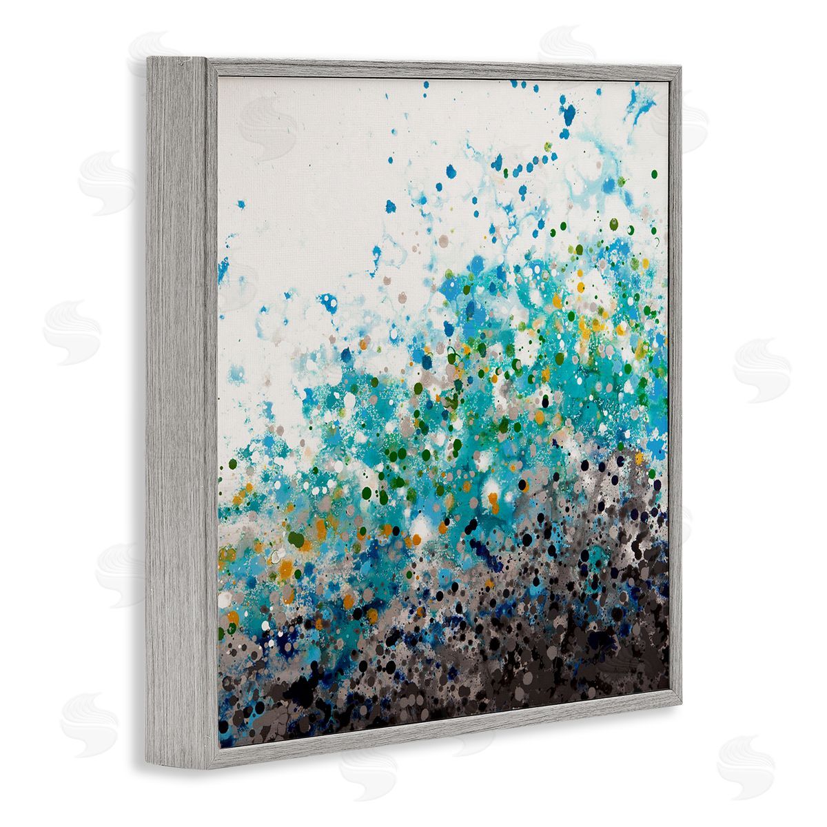Hilary Winfield Abstract Paint Speckles Dots Bold Blues Yellows Gray Framed Glicee Wall Art Print