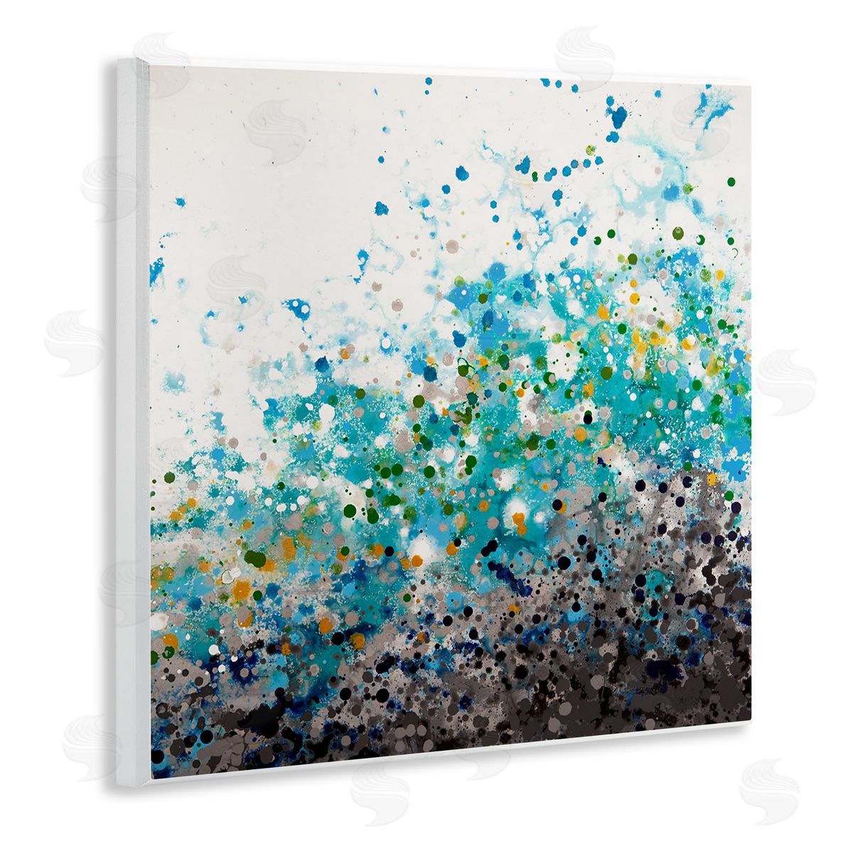 Hilary Winfield Abstract Paint Speckles Dots Bold Blues Yellows Wooden Wall Plaque Art Print