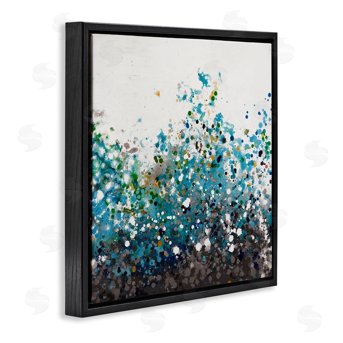 Hilary Winfield Opaque Speckled Blue Abstract Paint Splatter Black Floating Frame Canvas Wall Art Print