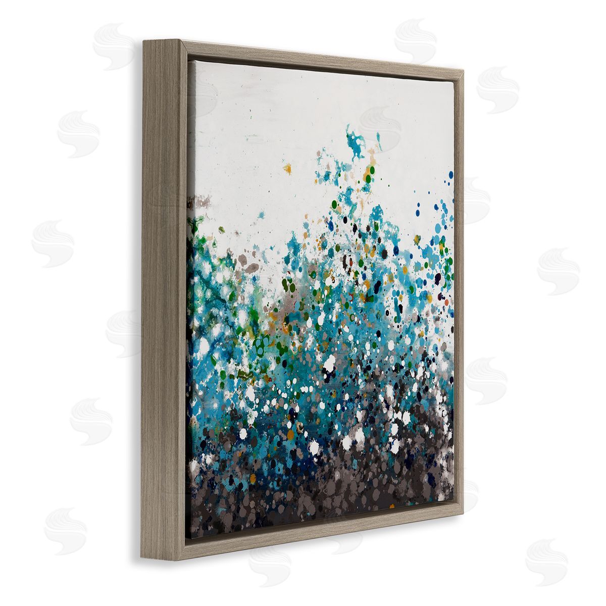 Hilary Winfield Opaque Speckled Blue Abstract Paint Splatter Brown Floating Frame Canvas Wall Art Print