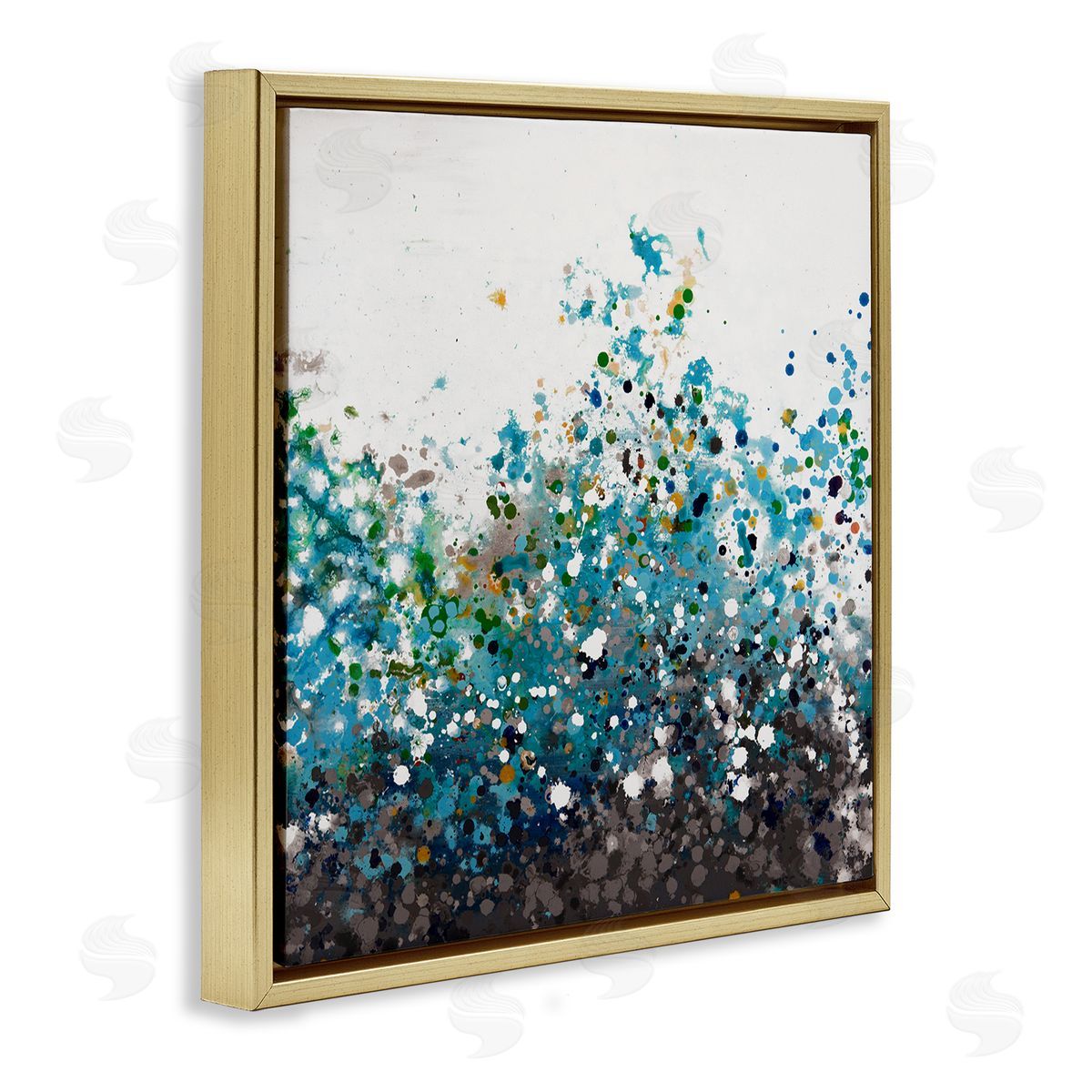Hilary Winfield Opaque Speckled Blue Abstract Paint Splatter Gold Floating Frame Canvas Wall Art Print