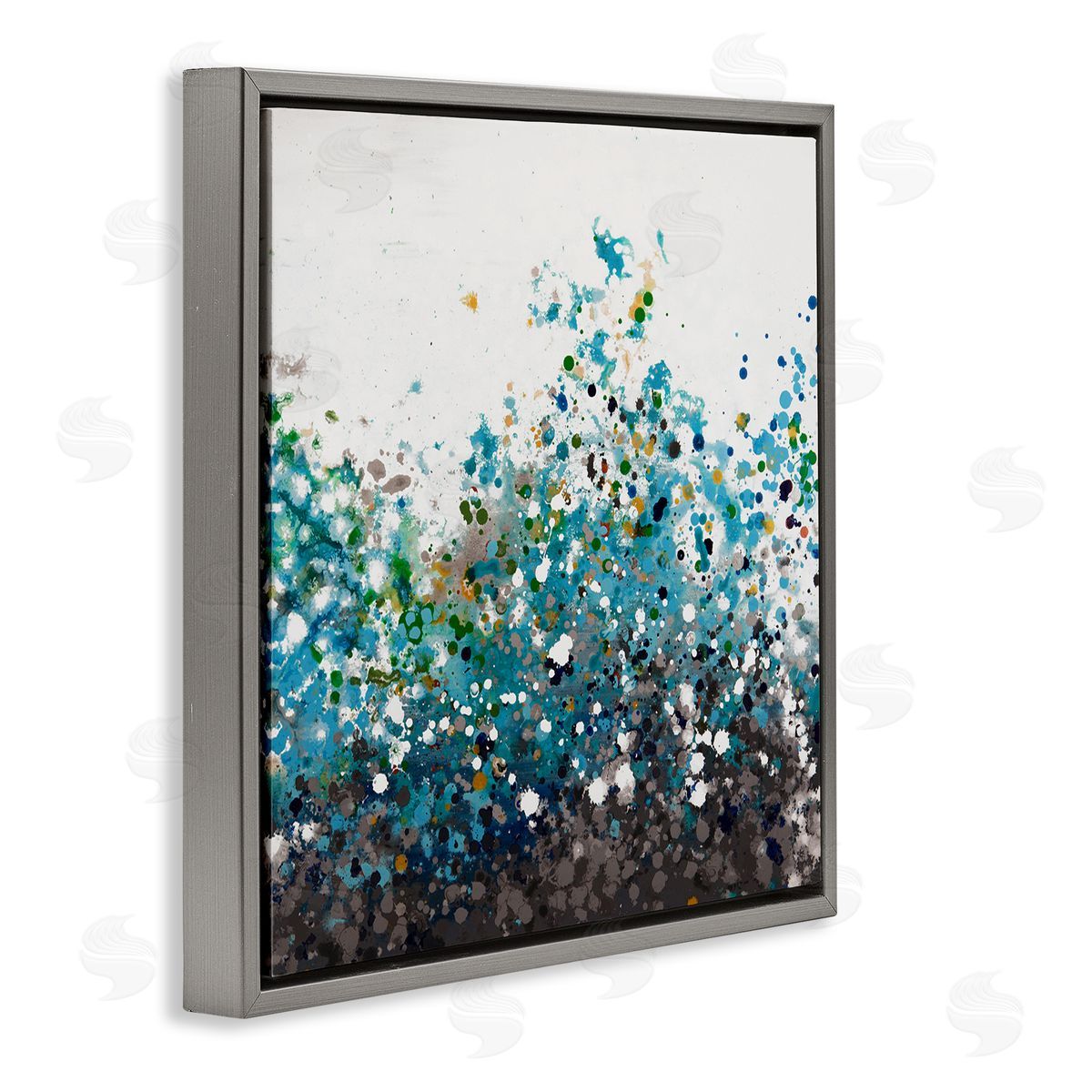 Hilary Winfield Opaque Speckled Blue Abstract Paint Splatter Gray Floating Frame Canvas Wall Art Print