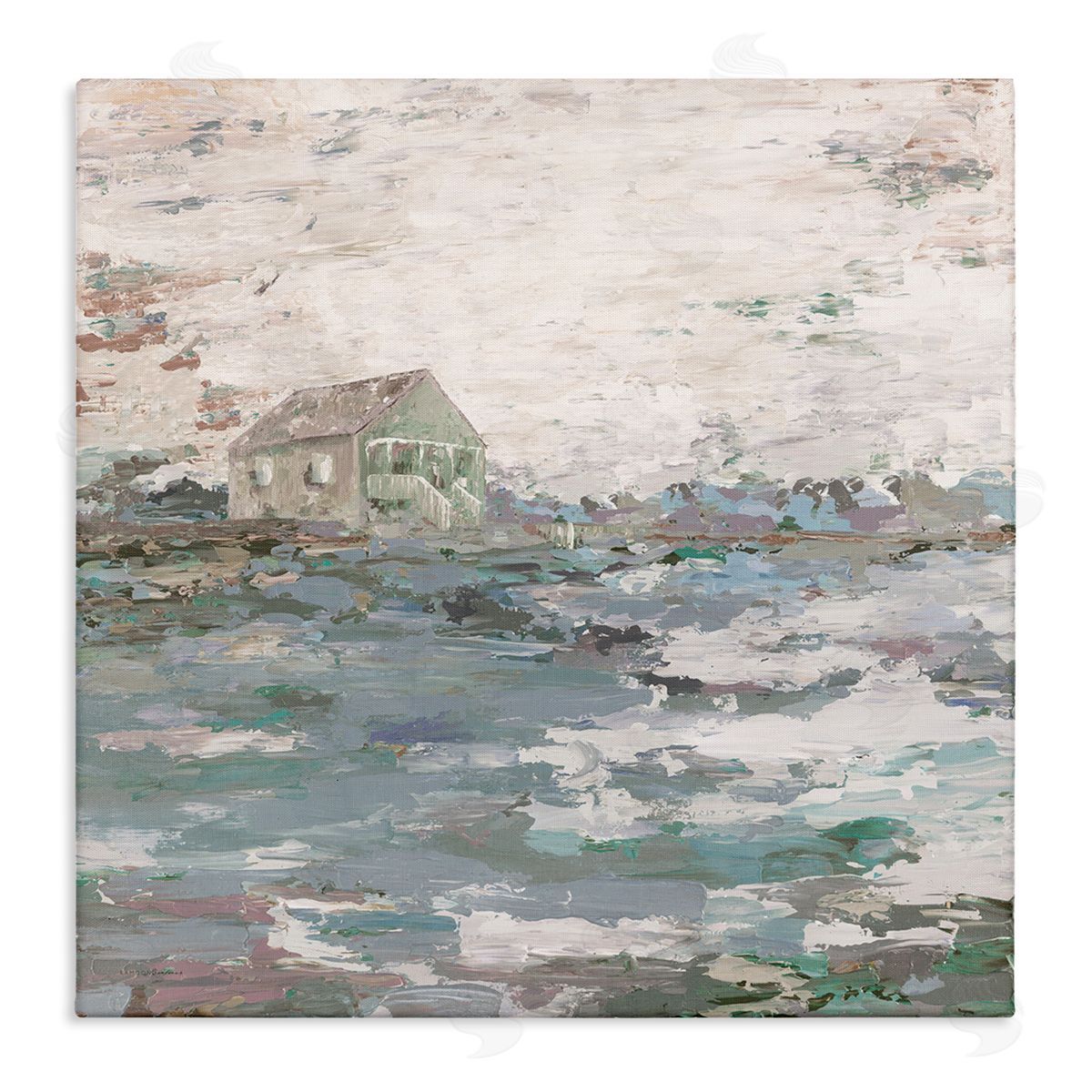 Kamdon Kreations Mysterious Abstract Landscape Lone House Rural Field Stretched Canvas Wall Art Print