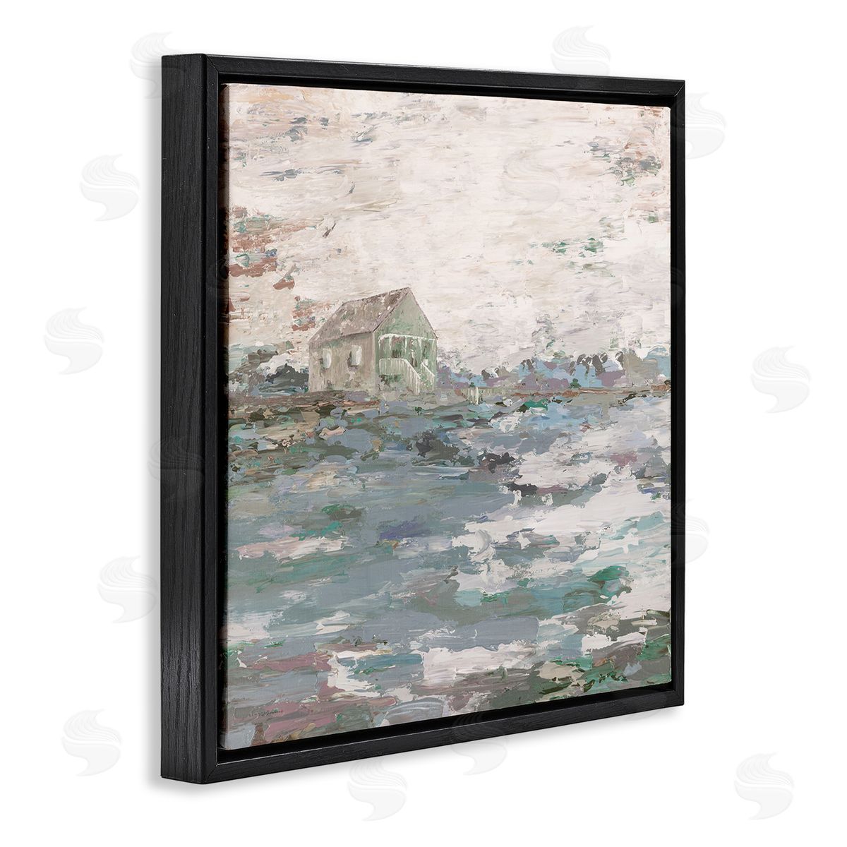 Kamdon Kreations Mysterious Abstract Landscape Lone House Rural Field Black Floating Frame Canvas Wall Art Print