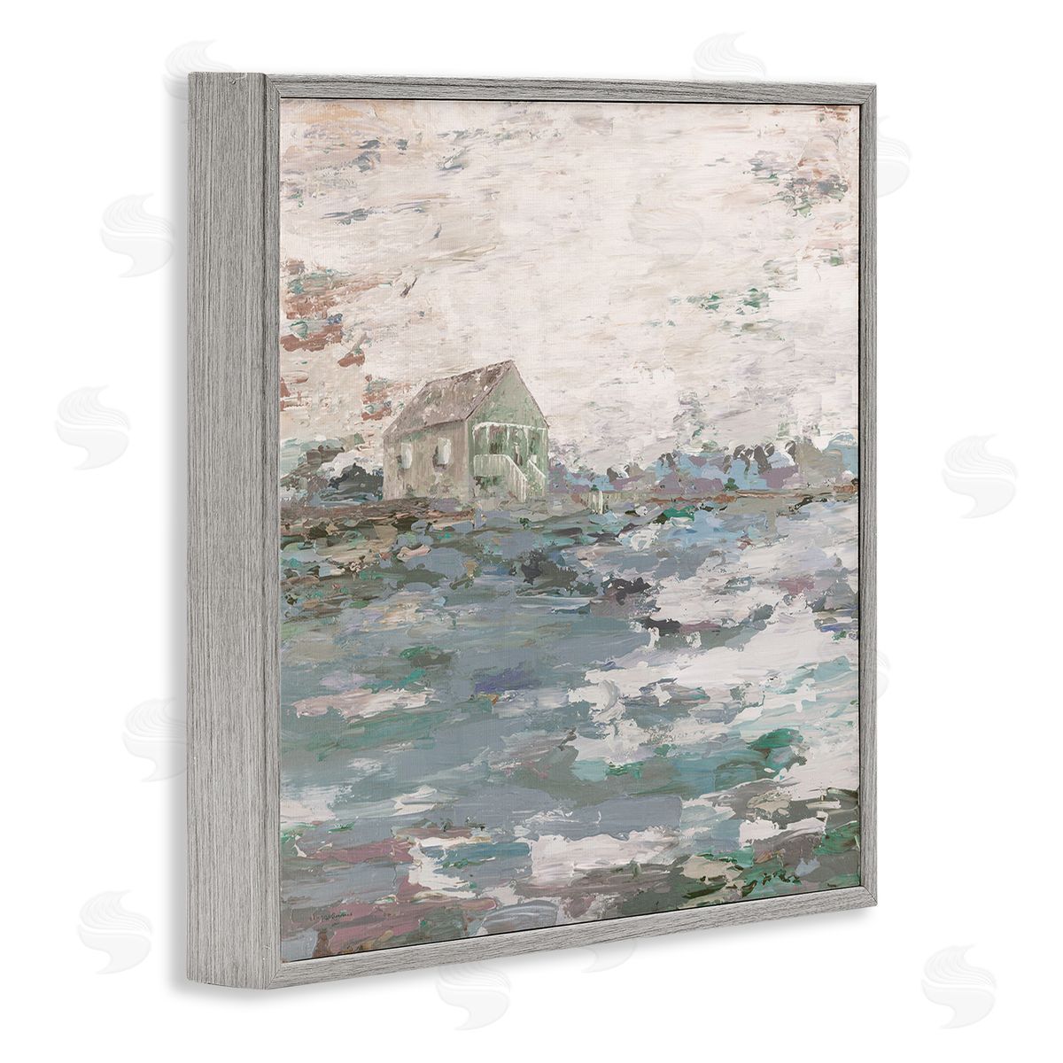 Kamdon Kreations Mysterious Abstract Landscape Lone House Rural Field Gray Framed Glicee Wall Art Print
