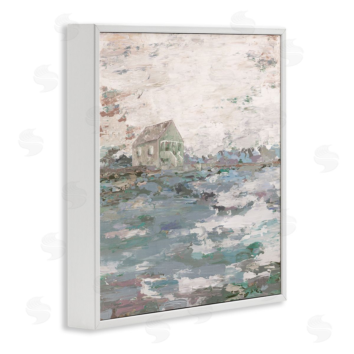 Kamdon Kreations Mysterious Abstract Landscape Lone House Rural Field White Framed Glicee Wall Art Print
