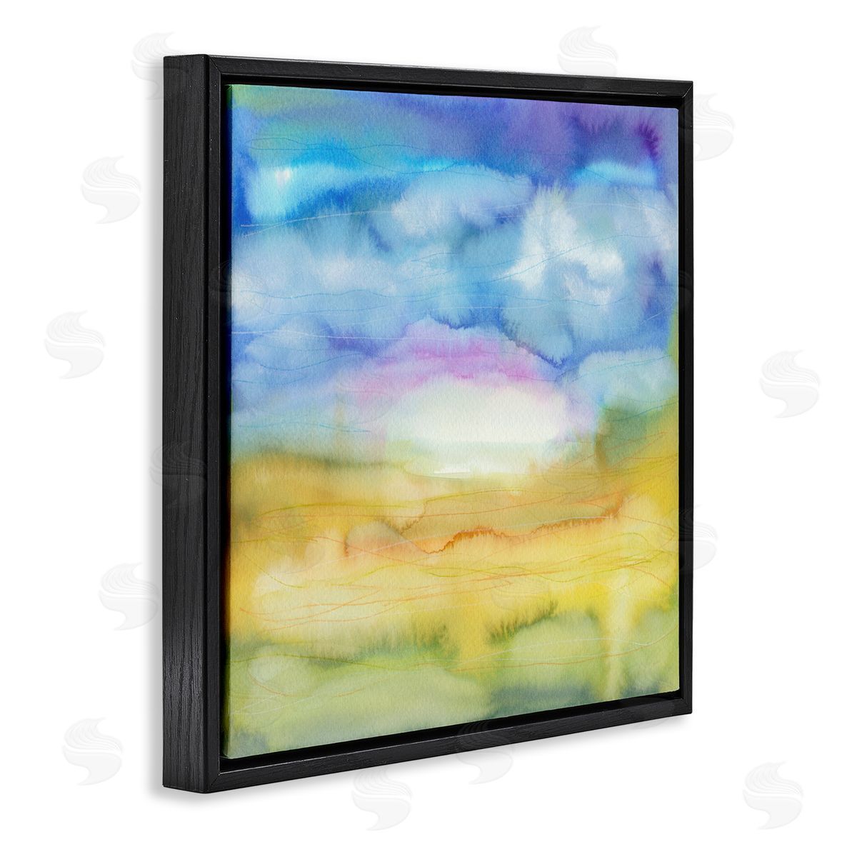 Elvira Errico Ombre Rainbow Abstract Landscape Watercolor Details Black Floating Frame Canvas Wall Art Print