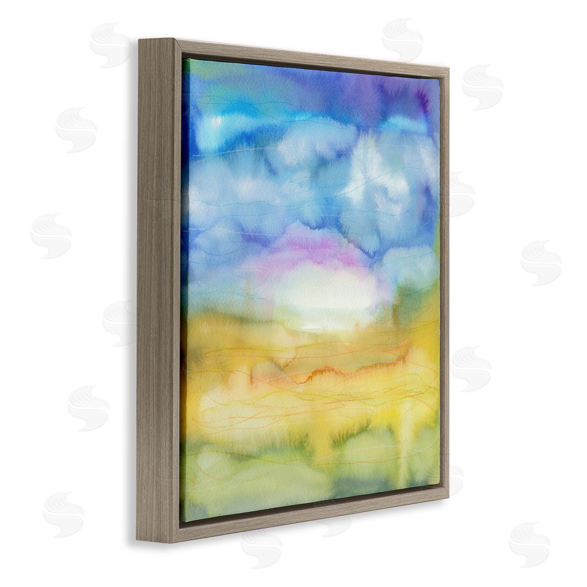 Elvira Errico Ombre Rainbow Abstract Landscape Watercolor Details Brown Floating Frame Canvas Wall Art Print