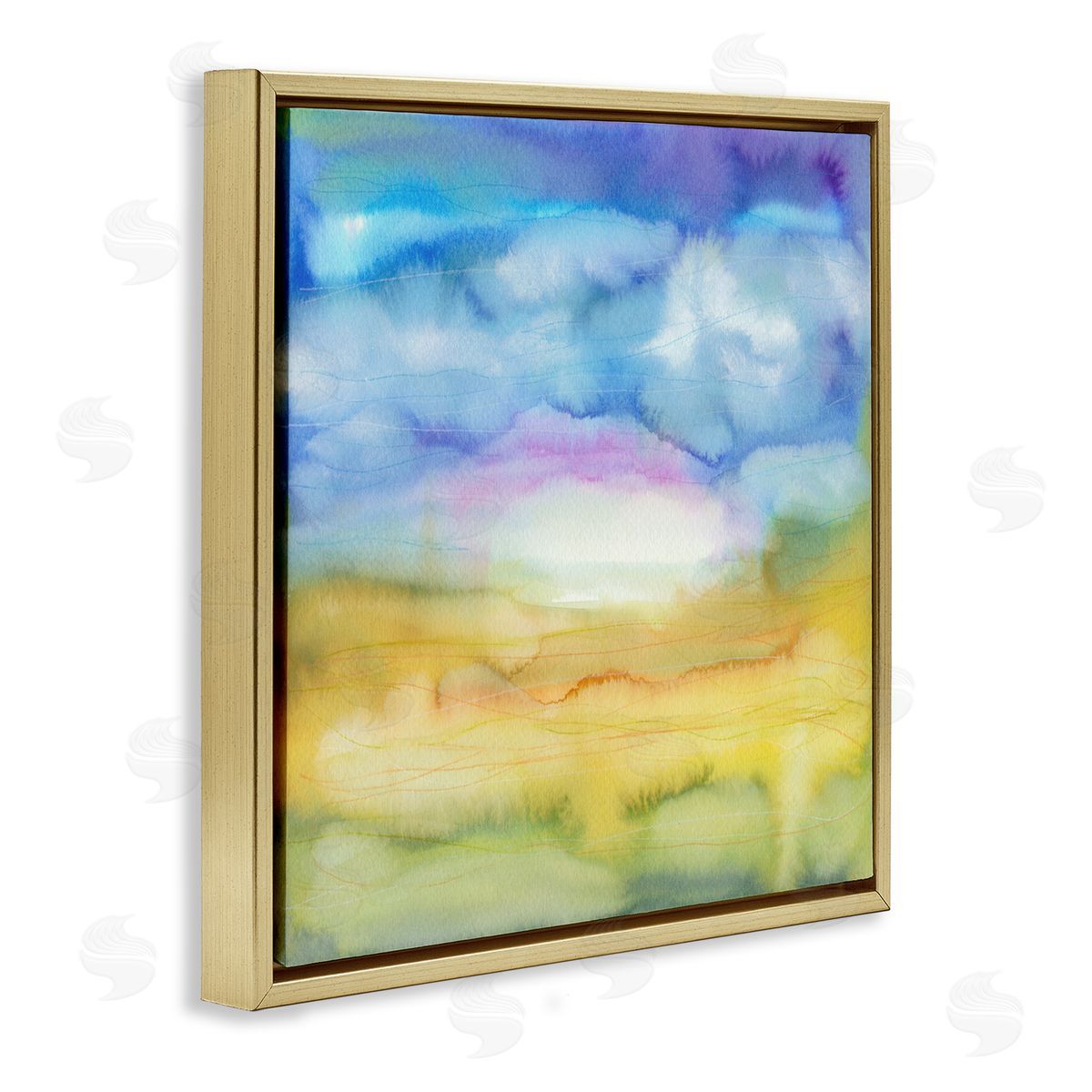 Elvira Errico Ombre Rainbow Abstract Landscape Watercolor Details Gold Floating Frame Canvas Wall Art Print