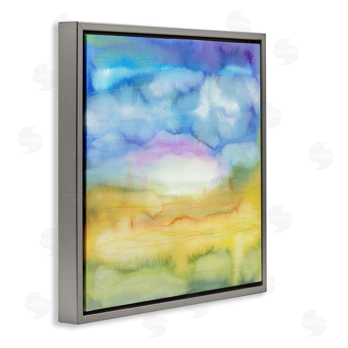 Elvira Errico Ombre Rainbow Abstract Landscape Watercolor Details Gray Floating Frame Canvas Wall Art Print