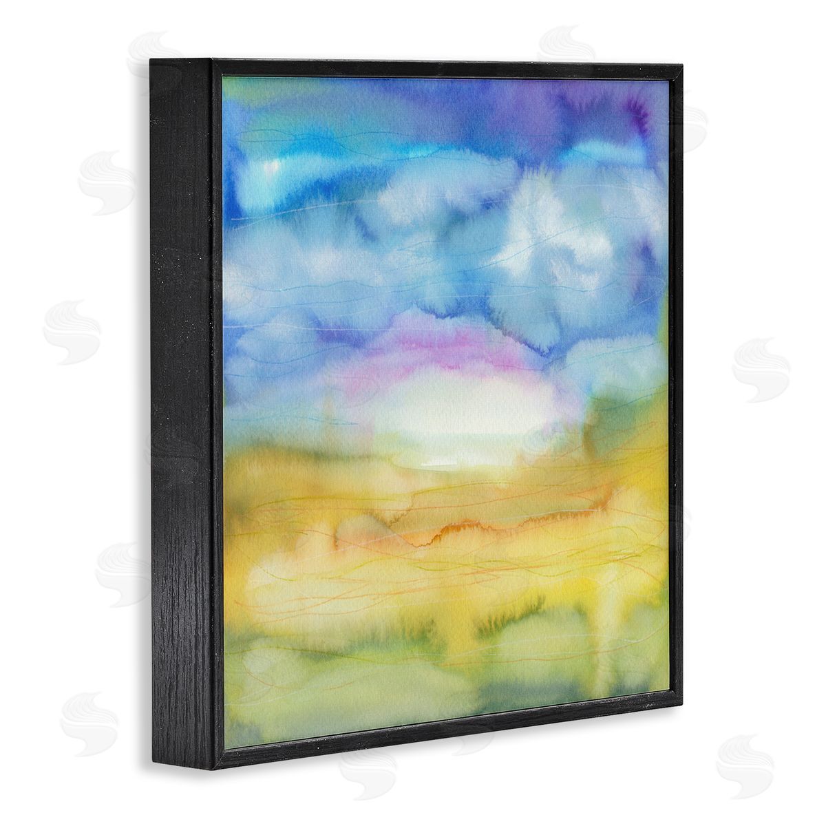 Elvira Errico Ombre Rainbow Abstract Landscape Watercolor Details Black Framed Glicee Wall Art Print