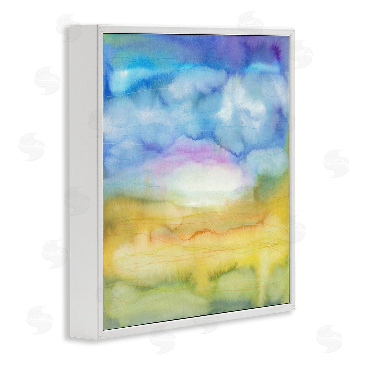 Elvira Errico Ombre Rainbow Abstract Landscape Watercolor Details White Framed Glicee Wall Art Print