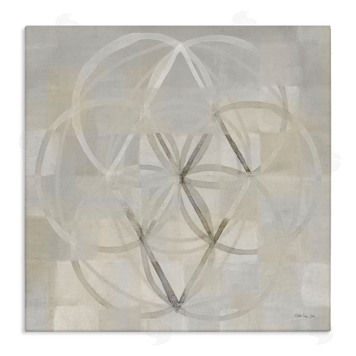 Stellar Design Studio Circular Fractal Abstract Neutral Tones Patterned Squares Stretched Canvas Wall Art Print