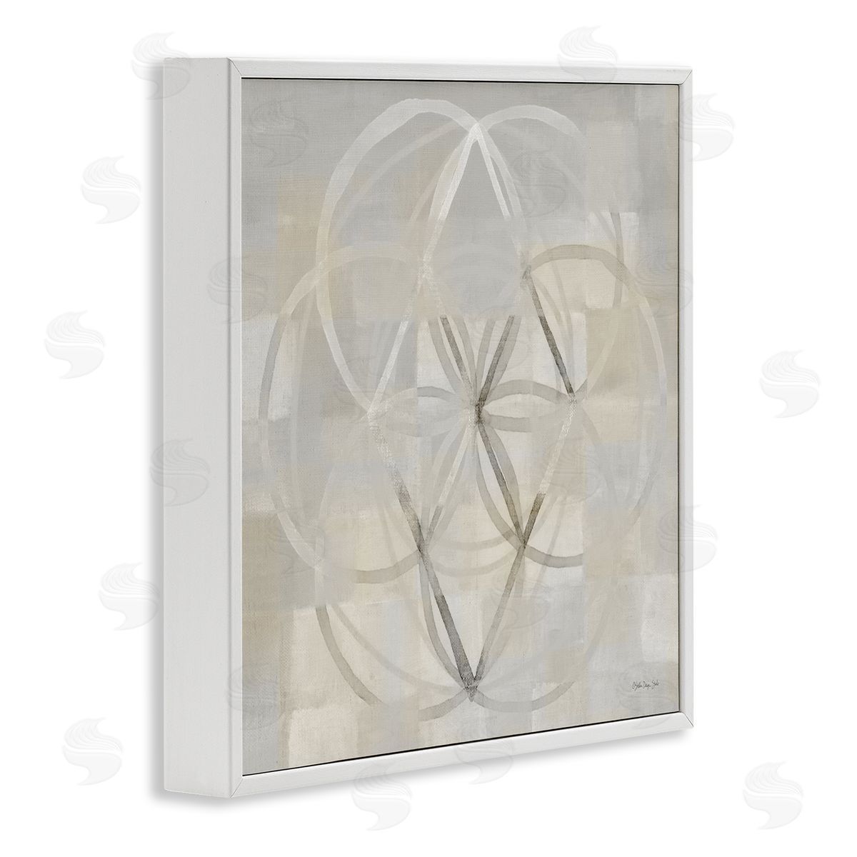 Stellar Design Studio Circular Fractal Abstract Neutral Tones Patterned Squares White Framed Glicee Wall Art Print