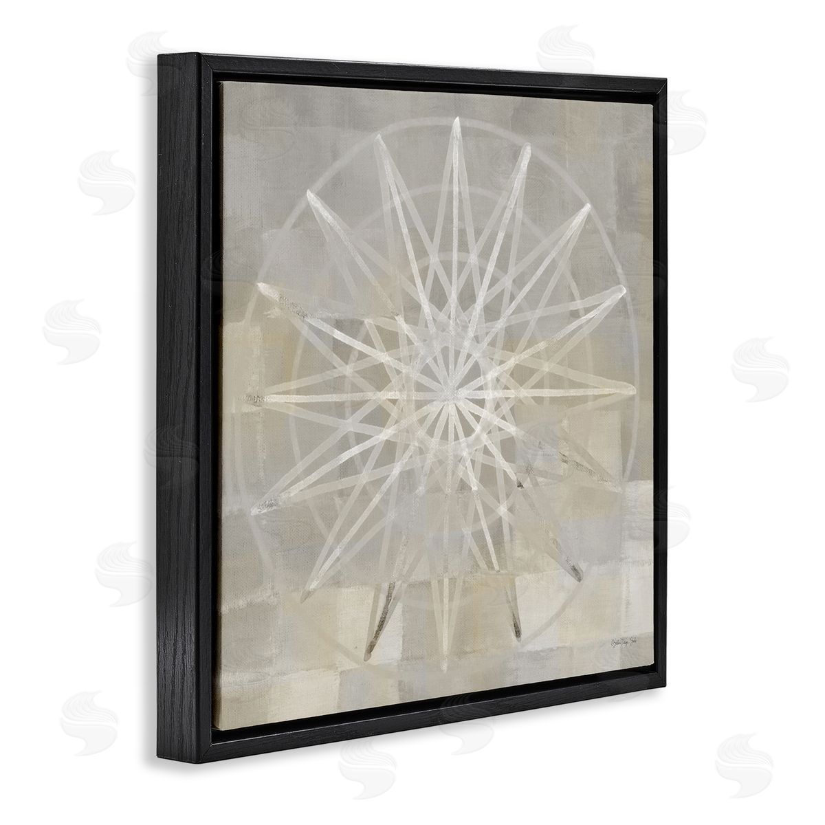 Stellar Design Studio Balanced Linear Fractal Design Modern Square Pattern Black Floating Frame Canvas Wall Art Print