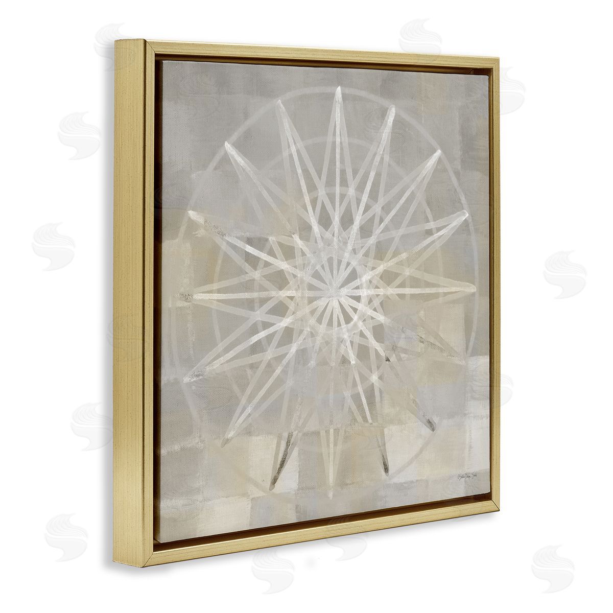 Stellar Design Studio Balanced Linear Fractal Design Modern Square Pattern Gold Floating Frame Canvas Wall Art Print