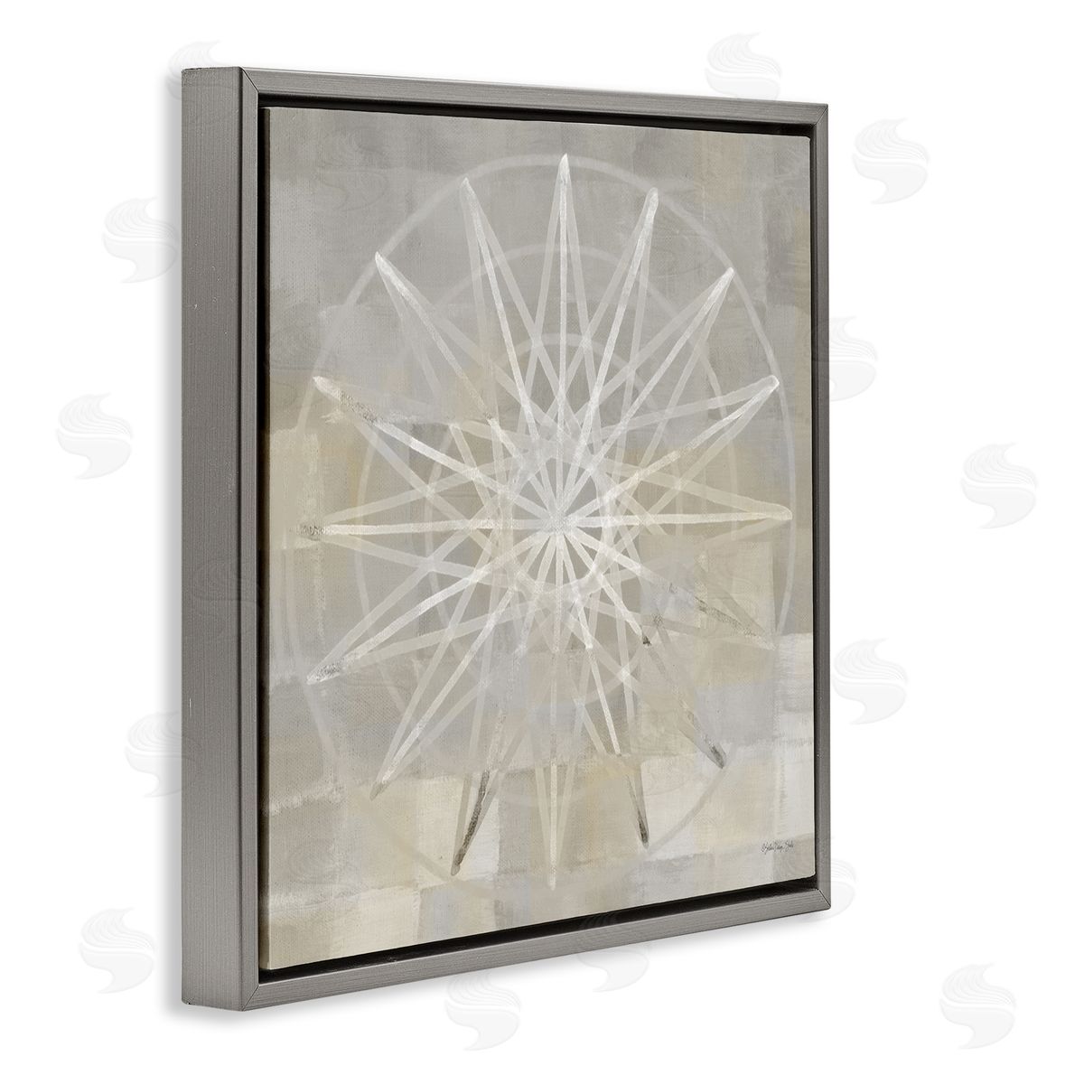 Stellar Design Studio Balanced Linear Fractal Design Modern Square Pattern Gray Floating Frame Canvas Wall Art Print