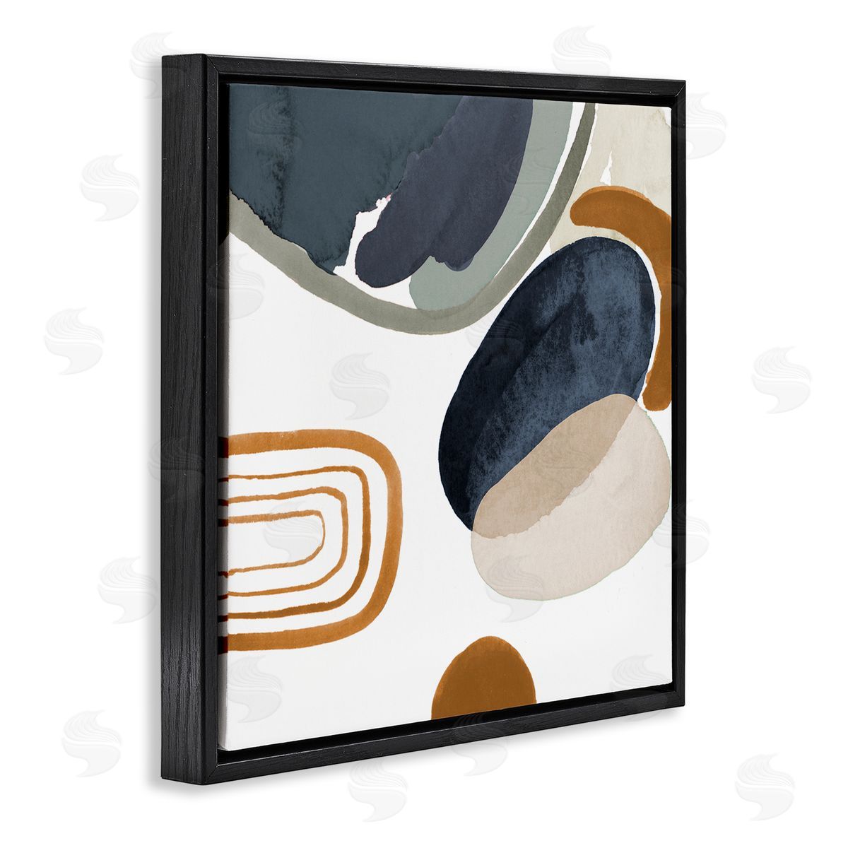 Lanie Loreth Abstract Rounded Shapes Striped Pattern Watercolor Detail Black Floating Frame Canvas Wall Art Print