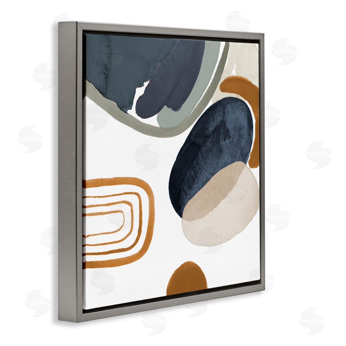 Lanie Loreth Abstract Rounded Shapes Striped Pattern Watercolor Detail Gray Floating Frame Canvas Wall Art Print