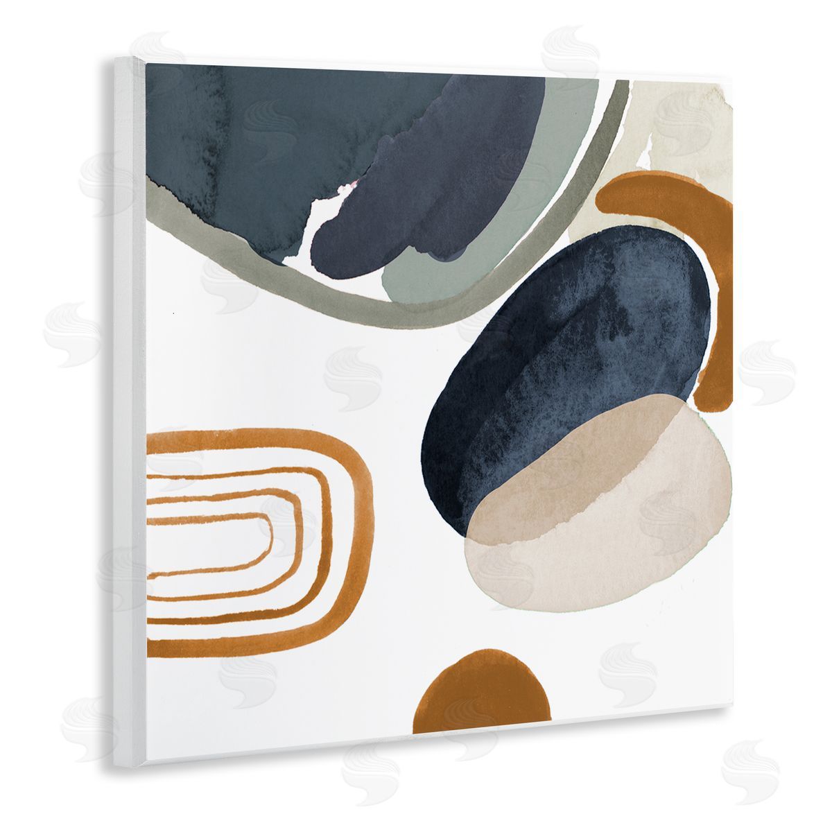 Lanie Loreth Abstract Rounded Shapes Striped Pattern Watercolor Detail Wooden Wall Plaque Art Print