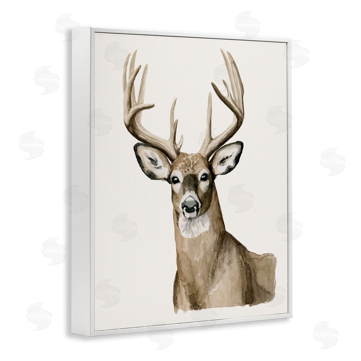 Grace Popp Brown Deer Gazing Antlers Watercolor Portrait White Framed Giclee Wall Art Print