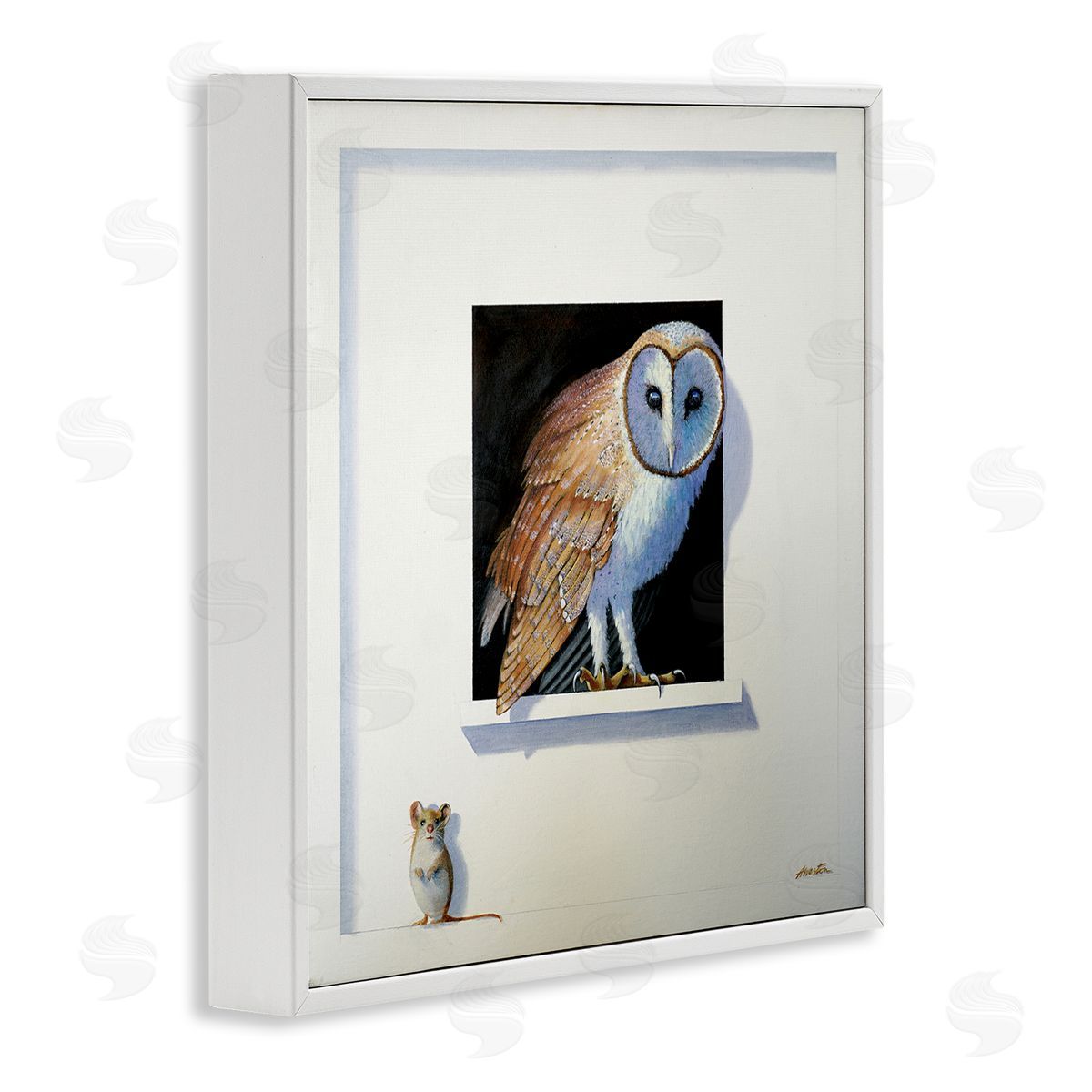 Alan Weston Barn Owl Peeking Little Hiding Mouse Painting White Framed Glicee Wall Art Print
