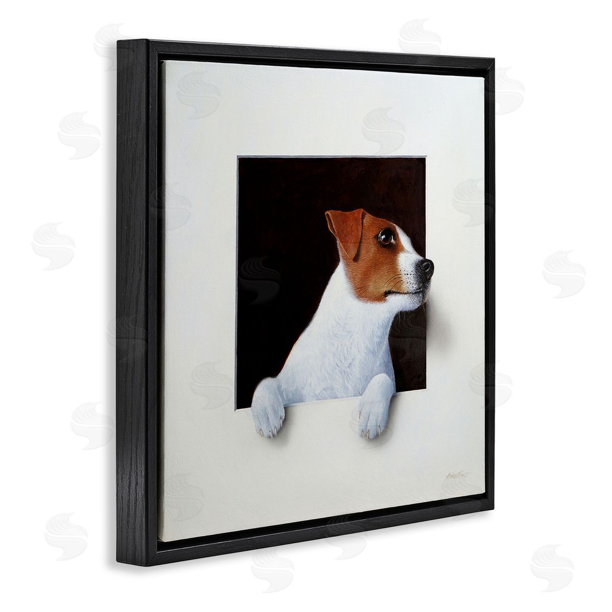Alan Weston Jack Terrier Dog Peering Dreamlike Illusion Space Black Floating Frame Canvas Wall Art Print