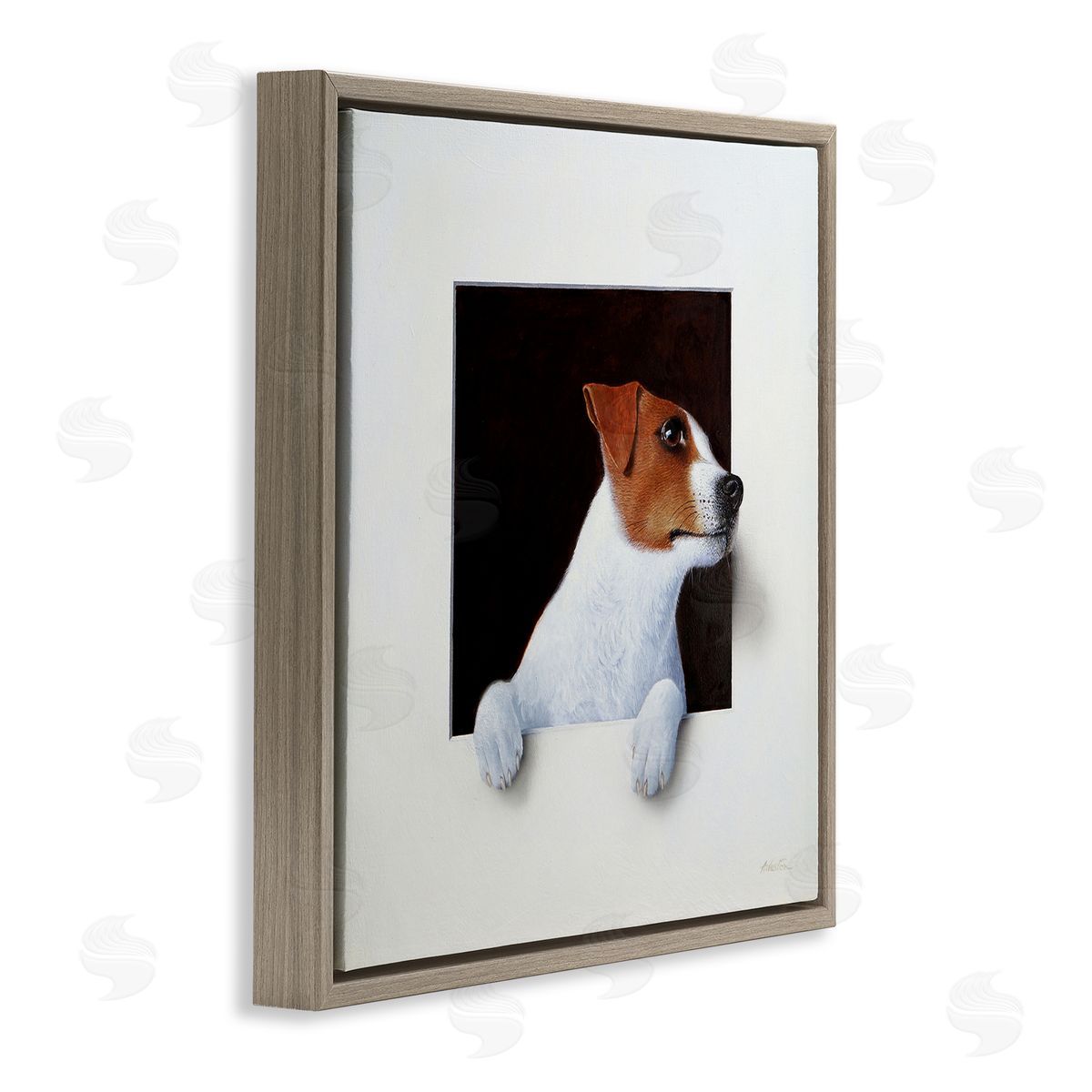Alan Weston Jack Terrier Dog Peering Dreamlike Illusion Space Brown Floating Frame Canvas Wall Art Print