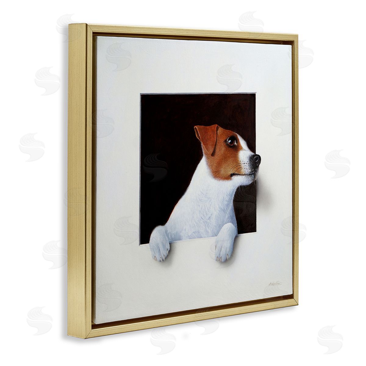 Alan Weston Jack Terrier Dog Peering Dreamlike Illusion Space Gold Floating Frame Canvas Wall Art Print