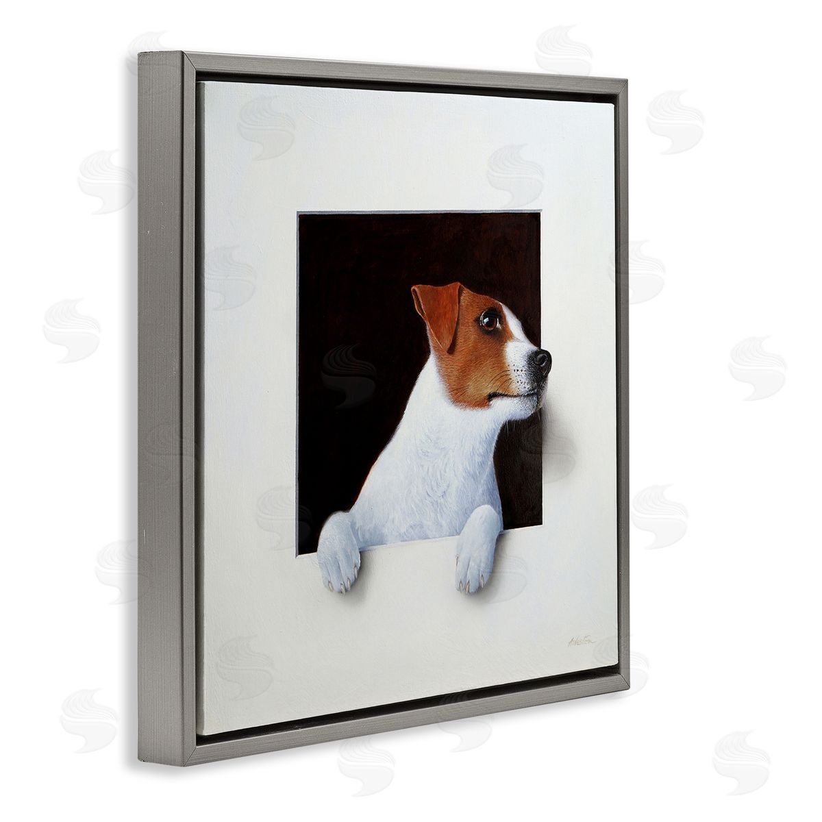 Alan Weston Jack Terrier Dog Peering Dreamlike Illusion Space Gray Floating Frame Canvas Wall Art Print