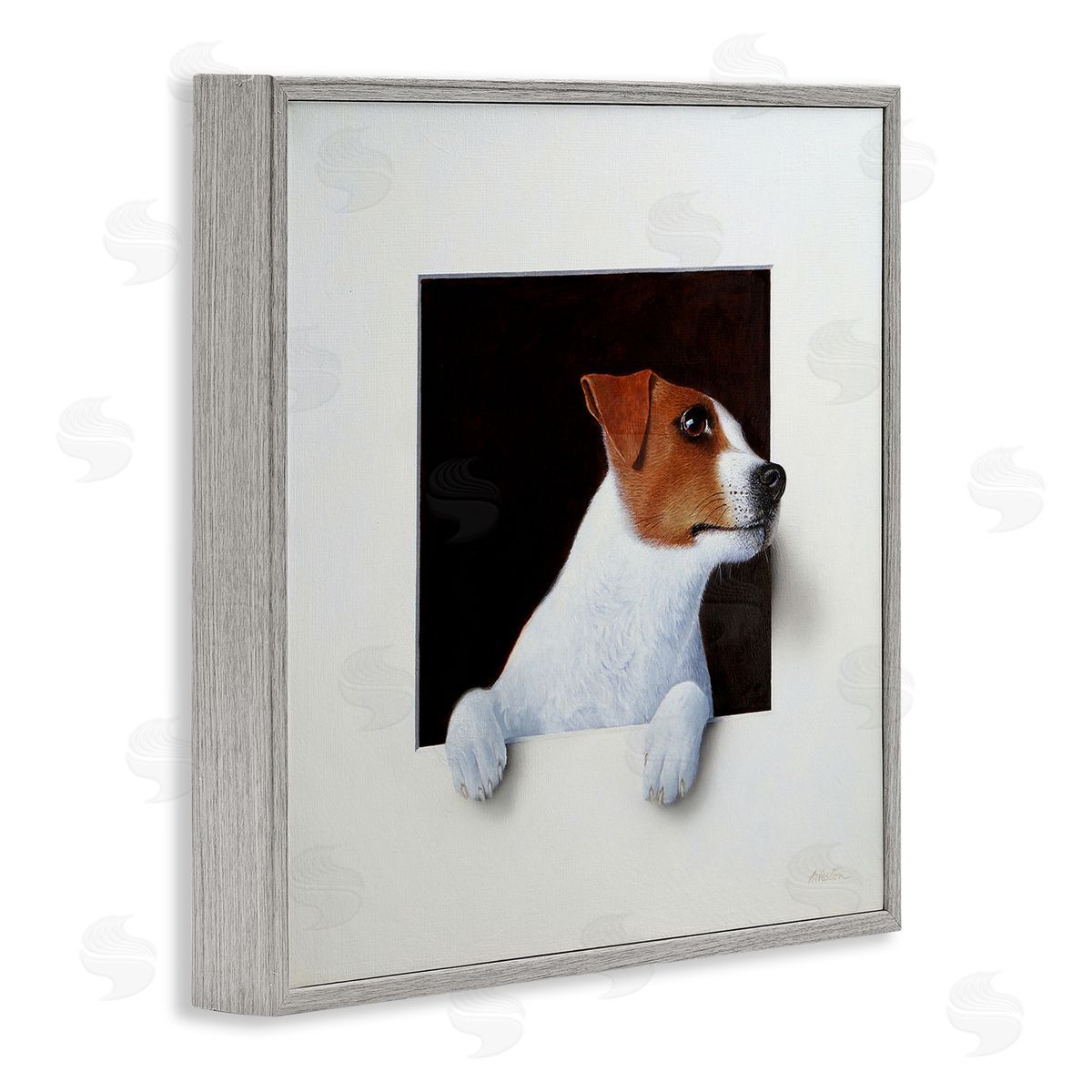 Alan Weston Jack Terrier Dog Peering Dreamlike Illusion Space Gray Framed Glicee Wall Art Print