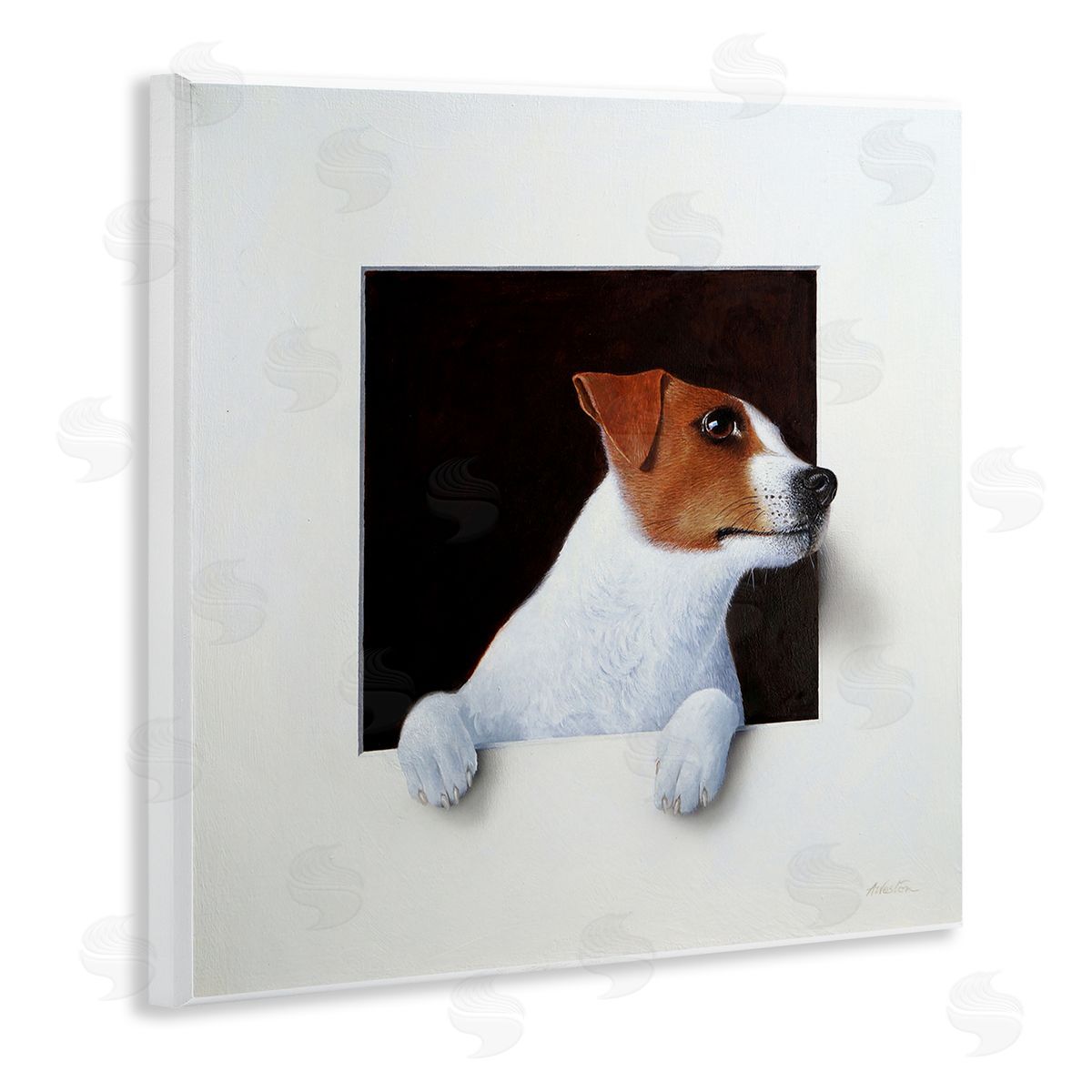 Alan Weston Jack Terrier Dog Peering Dreamlike Illusion Space Wooden Wall Plaque Art Print
