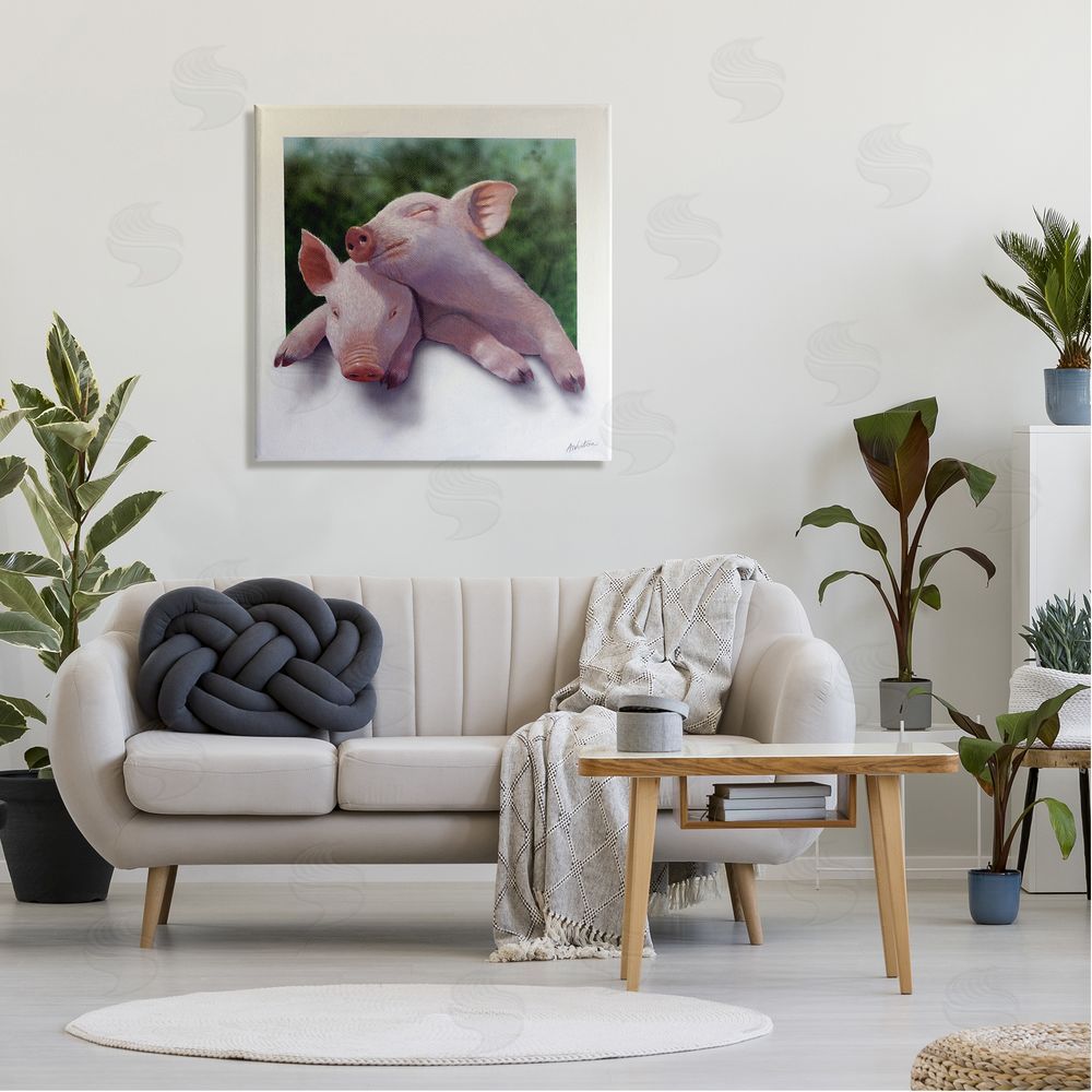 Alan Weston Sweet Cuddling Pigs Sentimental Farm Animal Portrait Canvas Wall Art in Room