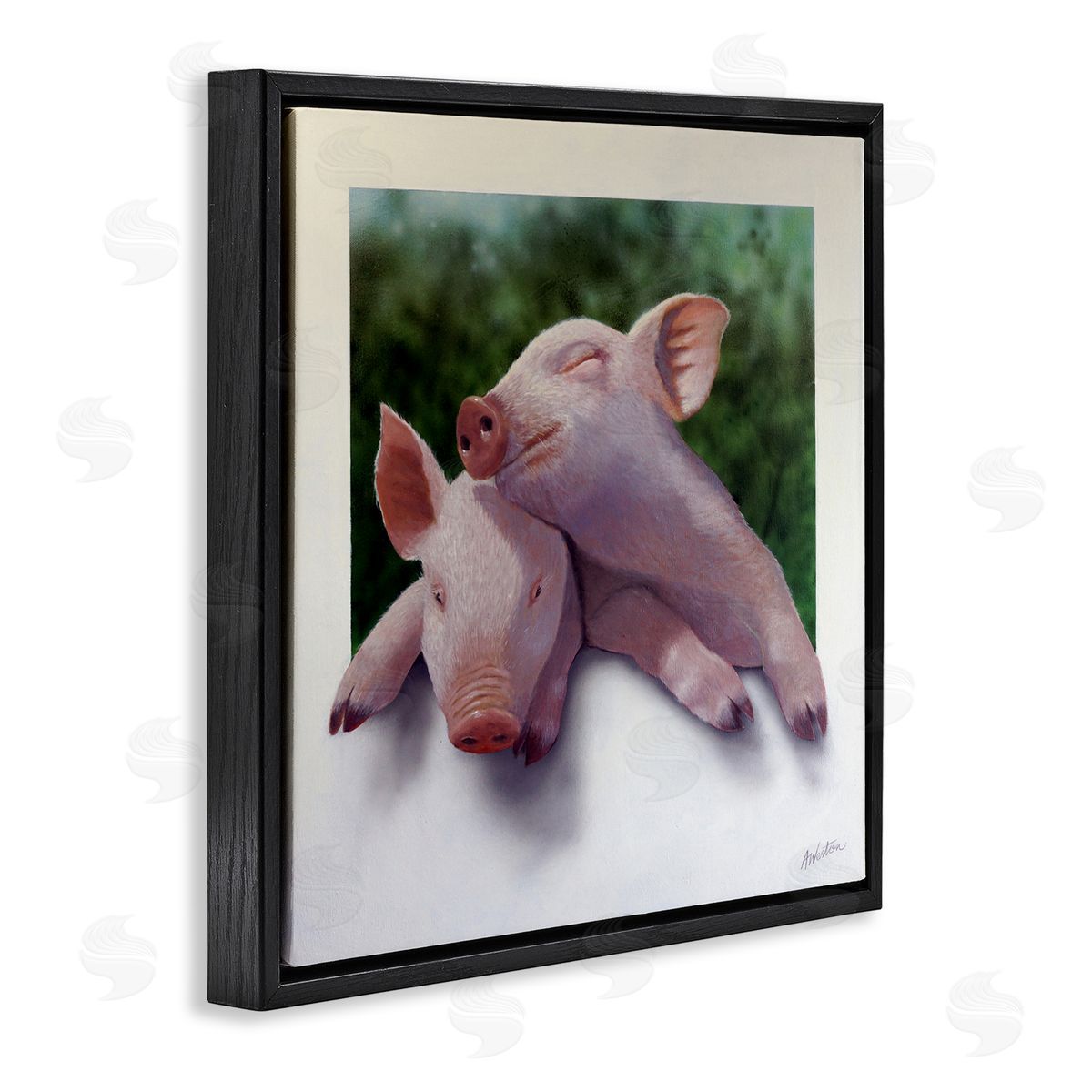 Alan Weston Sweet Cuddling Pigs Sentimental Farm Animal Portrait Black Floating Frame Canvas Wall Art Print