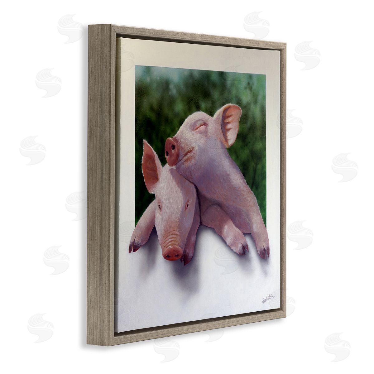 Alan Weston Sweet Cuddling Pigs Sentimental Farm Animal Portrait Brown Floating Frame Canvas Wall Art Print